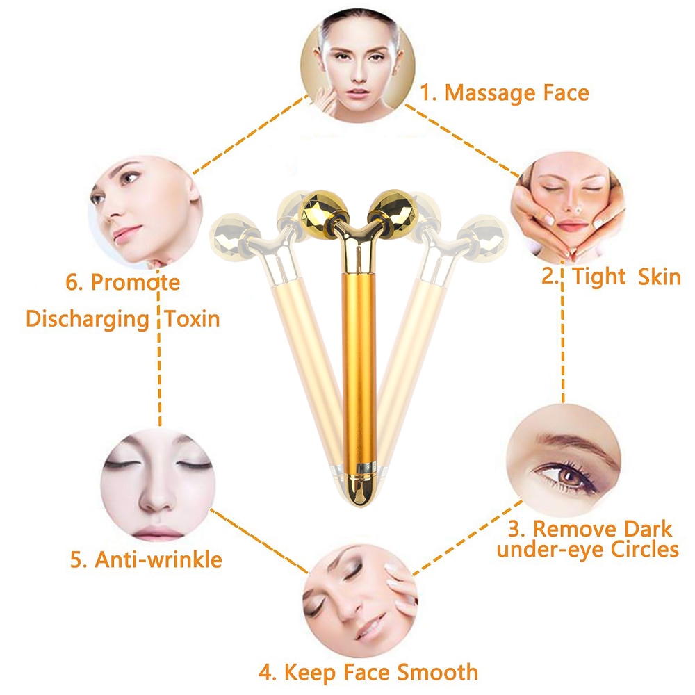 Rullo artefatto viso sottile V viso 24K bellezza sbarra massaggiatore doppio mento muscolo magro 3 D palla da massaggio barra elettrica dorata
