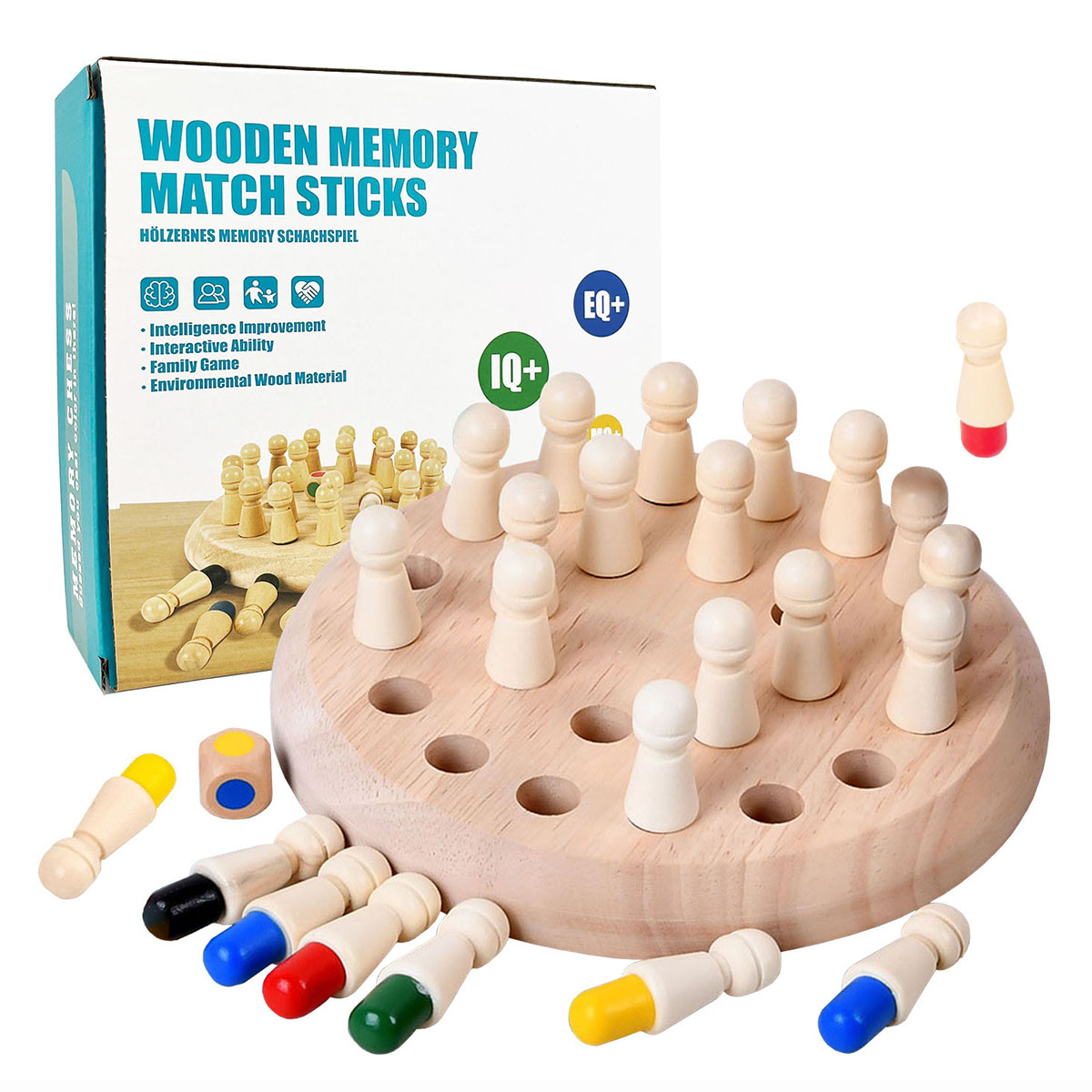 Kids Wooden Memory Chess Board Game Color Match Stick Puzzles Cognitive Learning Educational Toys for Children: black