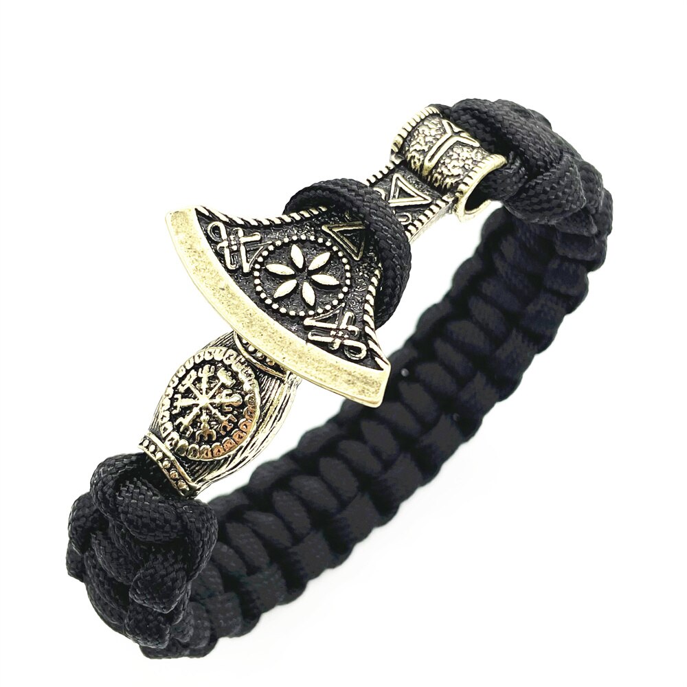 Viking Axe Met Algiz Runic Rune Amulet Sieraden Paracord Viking Armband Mannen Vrouwen Diy Kraal Accessoires: Bronze Compass / 21cm