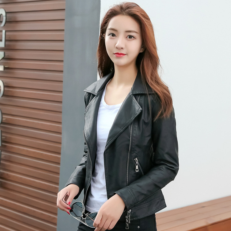 Women's Spring Coat PU Leather Jacket Motorcycle Black Short Basic Faux Leather Jackets Women chaquetas invierno mujer 116