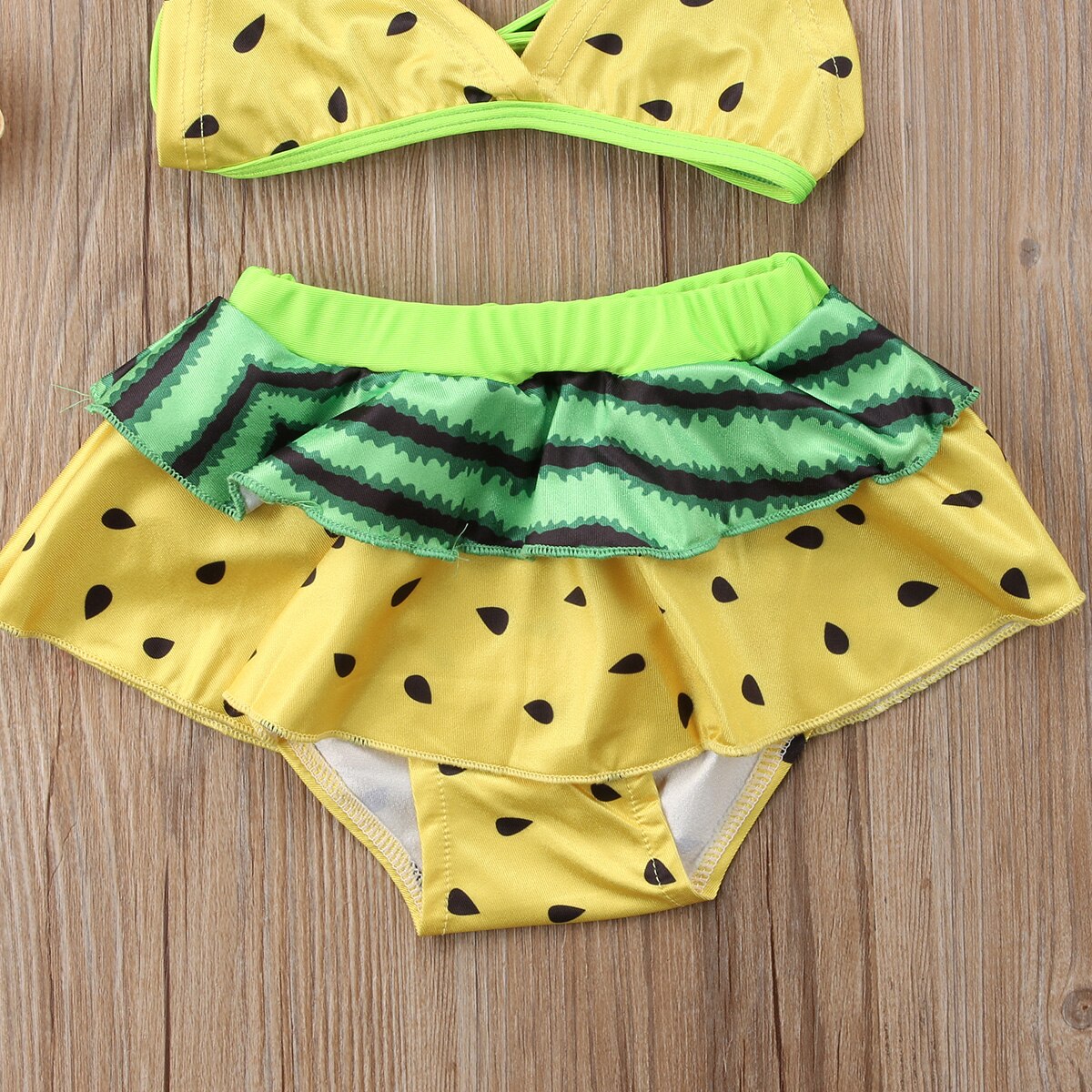 Baby Girl Yellow Watermelon Printed Ruffled Bikini Tankini Sets Kids Summer Beach Two Pieces Swimsuit Swimwear Bathing Suit