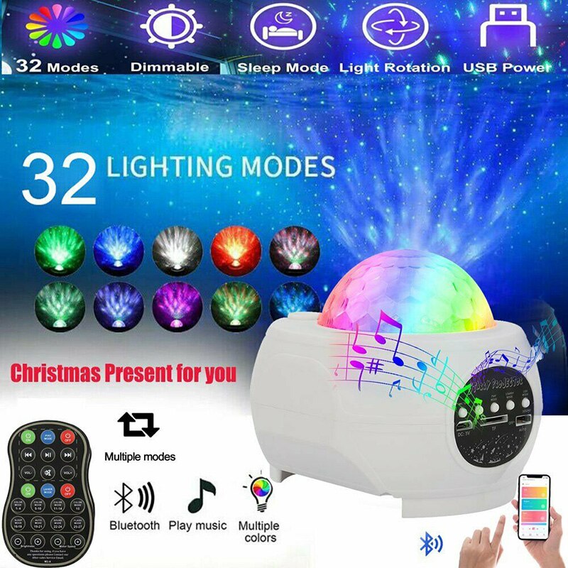 LED Star Projector Night Light Galaxy Starry Night Lamp Ocean Wave Projector With Music Bluetooth Speaker Remote Control For Kid