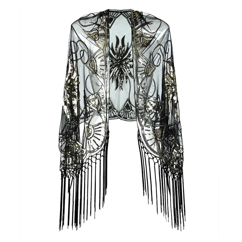 floral paljetter perler frynser kveld pakke inn kamskjell fest brudesjal bolero klaff mesh bryllup deksel  opp 1920s skjerf: sortere skjerf
