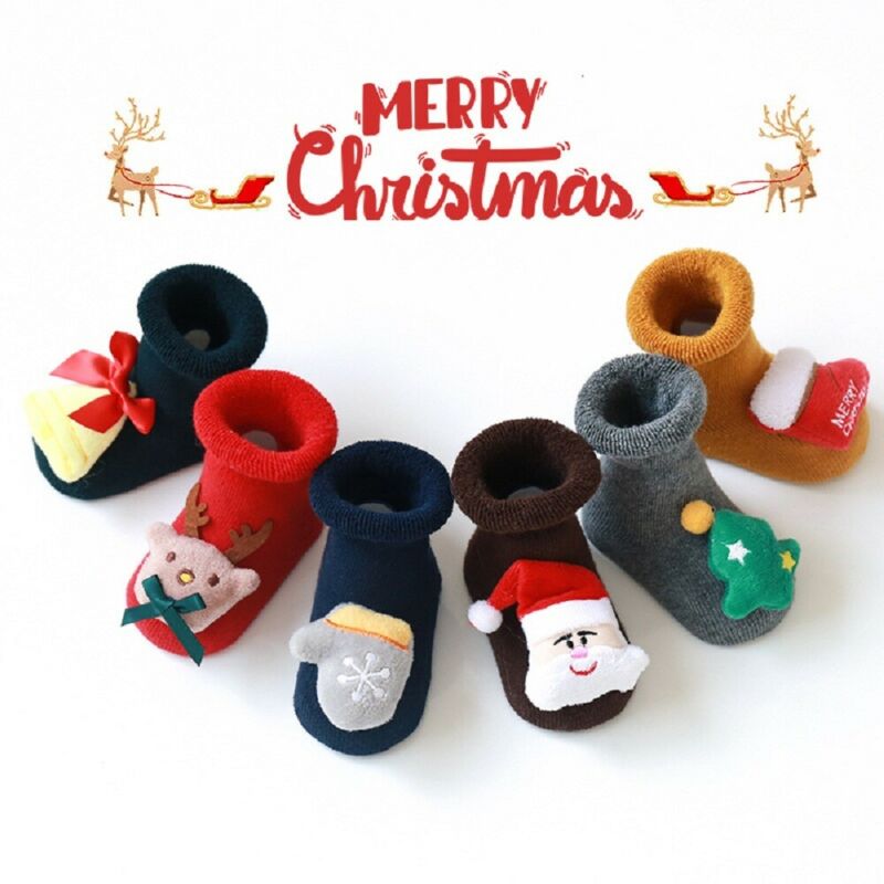 Navidad bebé Navidad calcetines algodón Terry piso calcetines silicona antideslizante bebé niñas niño invierno calcetines calientes