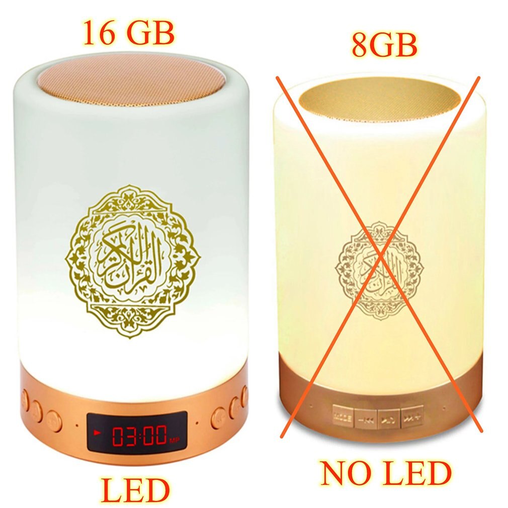 16Gb Geheugen Touch Koran Speaker Lamp Draadloze Bluetooth Mp3 Speler Radio Koran Digitale Moslim Led Azan Klok Night licht Li