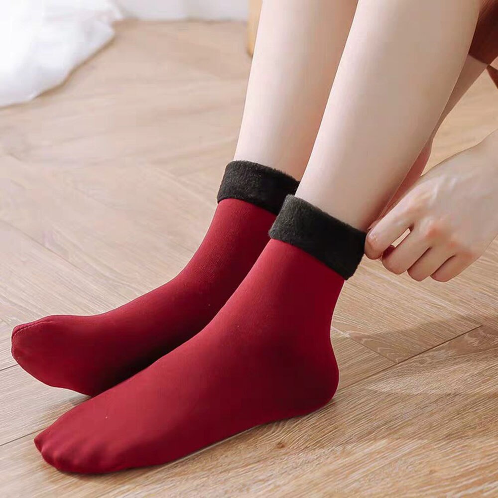 Calcetines gruesos de lana para mujer, medias gruesas y cálidas de Color sólido para mantener el calor, botas Unisex, calentador de lana térmica sin costuras para dormir, Invierno