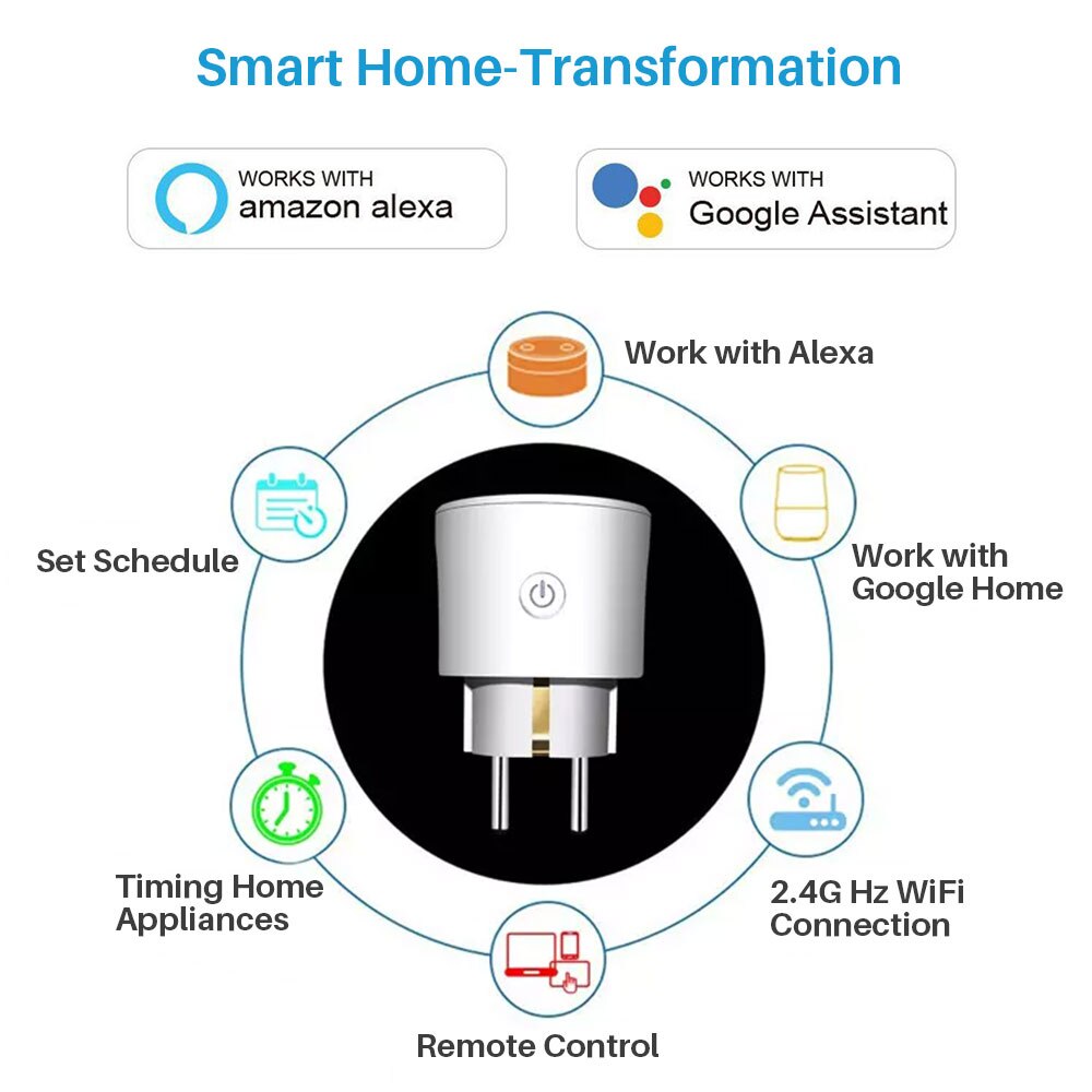 Smart Power Plug Wifi 16A Eu Intelligente Timing Socket Tuya App Afstandsbediening Voice Control Werkt Met Alexa Google Thuis mini