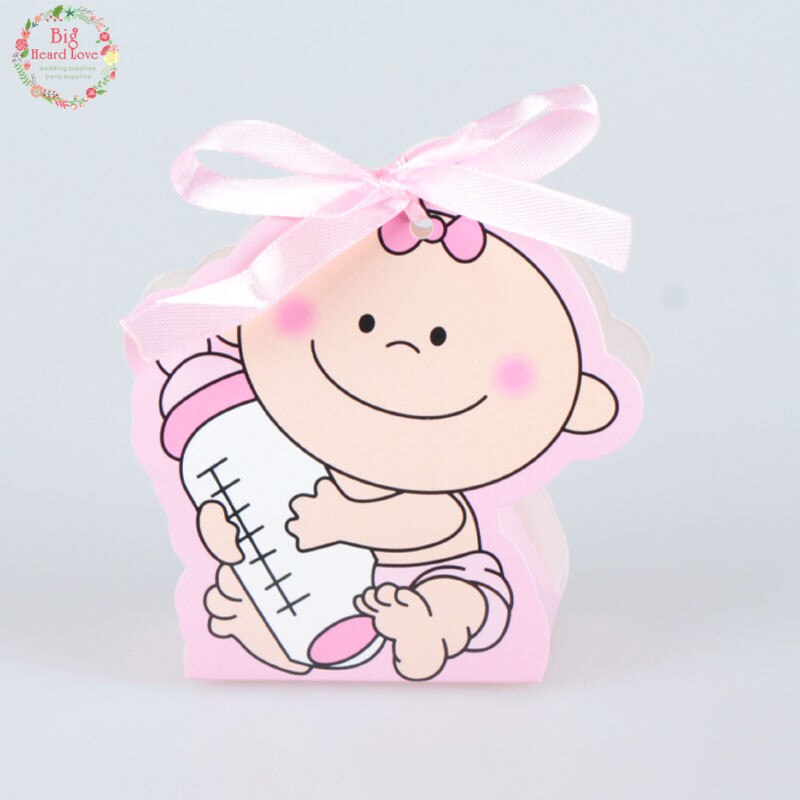 12 stuks/set babymeisje en jongen papieren doos feest babyshower snoepdoos babyfles verjaardagsfeestdecoraties kinderen: Roze