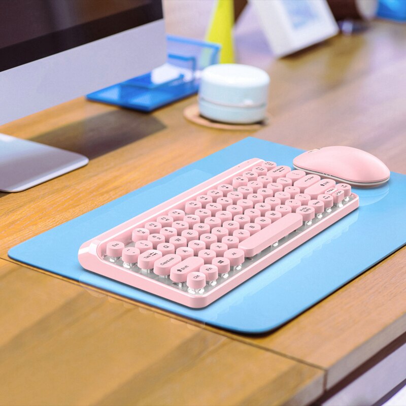 Cute Wireless 2.4G Keyboard Mouse Set Punk Stylish Wireless Color Keyboard Mouse