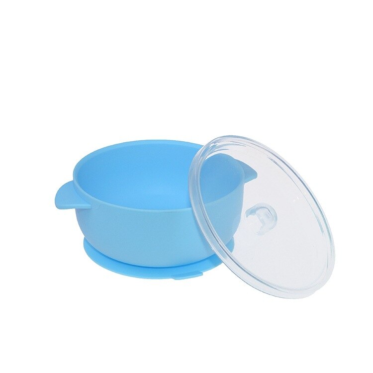 Anti-fald sugekop skålebestandig silikone skål med låg babytræning kosttilskud skål madvarer: Blå
