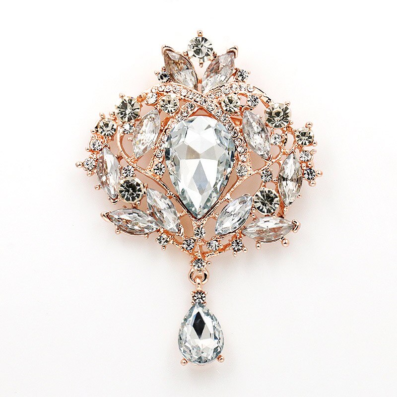 Weimanjingdian mærke store krystal dråbe broche pins til kvinder eller bryllup i sølvfarve eller guldfarver: Rose guld farve