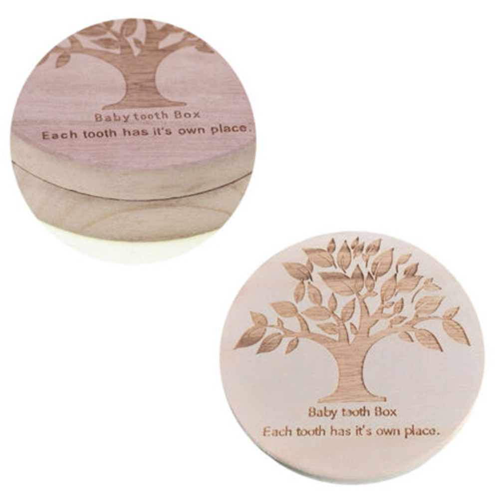 Baby Runde freundlicher Zahn Kasten holz Organizer Baby Sparen Milch Zähne Holz Lagerung Kasten Englisch Text milch zahn fallen holz