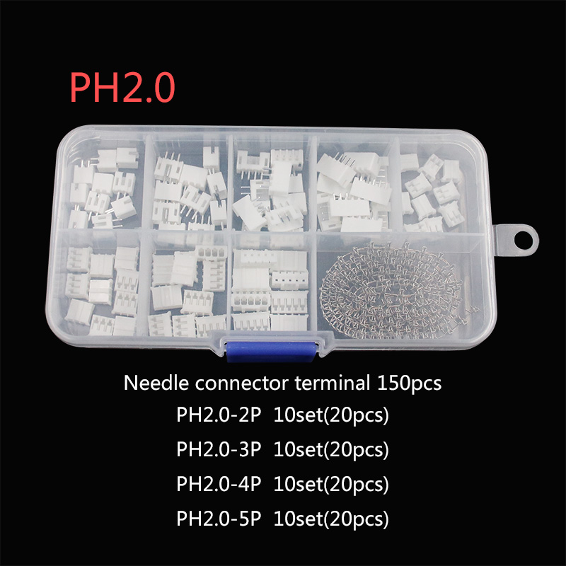 230pcs XH2.54 PH2.0 2p 3p 4p 5 pin 2.54mm 2.0mm Pitch Terminal Kit Housing Pin Header JST Connector Wire Connectors Adaptor: PH2.0-1BOX