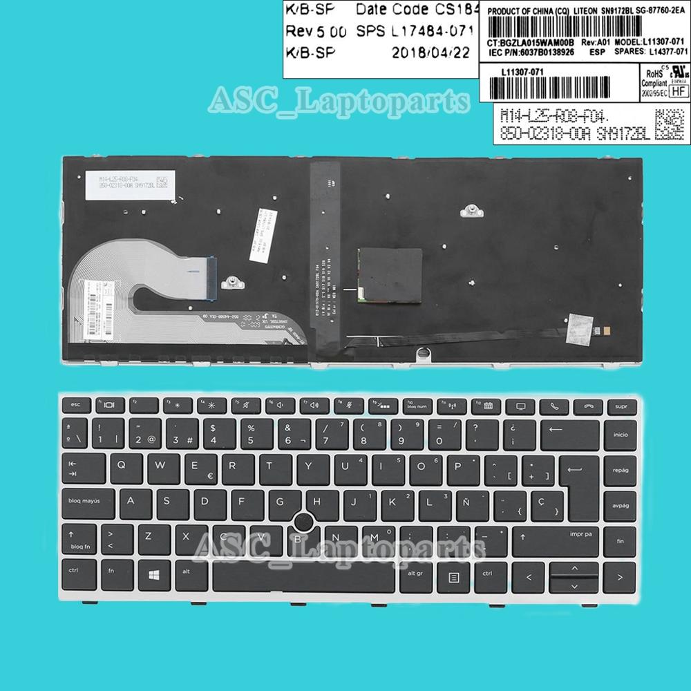 Laitn Spaanse Teclado Keyboard Voor Hp Elitebook 840 G5 846 G5 745 G5 Backlit, Zilver Frame, Pointer