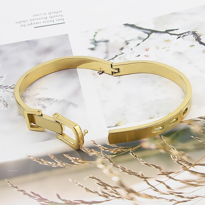 Pulsera de acero inoxidable de para mujer, brazalete con patrón, joyería fina,