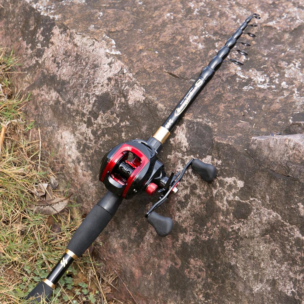 Sougayilang 1.8-2.4m teleskopisk casting fiskeri combo bærbar ultralet stang og fiskehjuls fiskegrej med 7.1:1 gearforhold