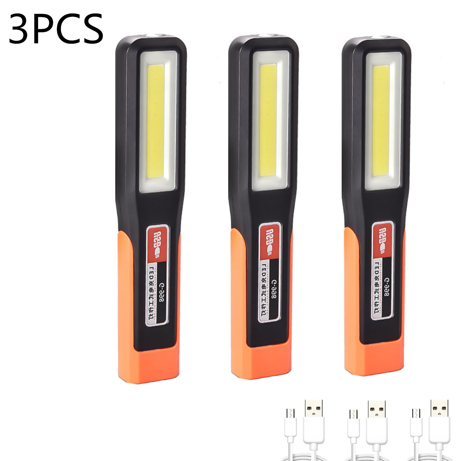 3 stk kraftige kolbe ledet-arbeidslys garasjemekanikerlampe usb-oppladbar lommelykt magnetisk lommelykt nødlys varsellys: Grønn