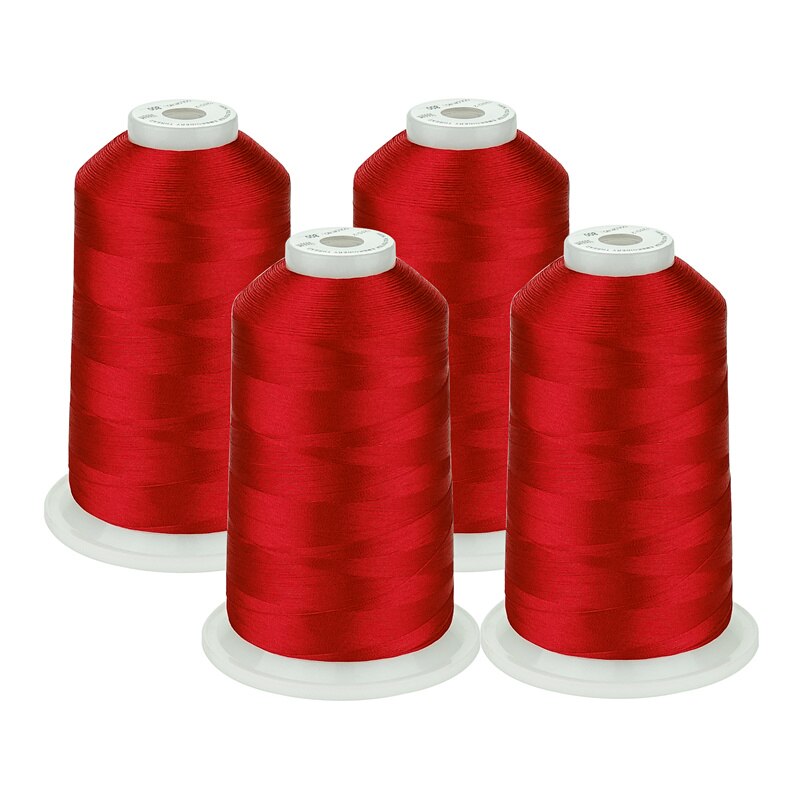 Simthread Embroidery Machine Thread 100% polyester HUGE Spool 5000 Meters 4 Colors Pack: 4 red(800)