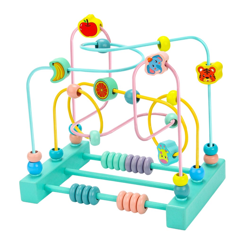 Wooden Fruit Bead Maze Activity Cube Early Educational Abacus