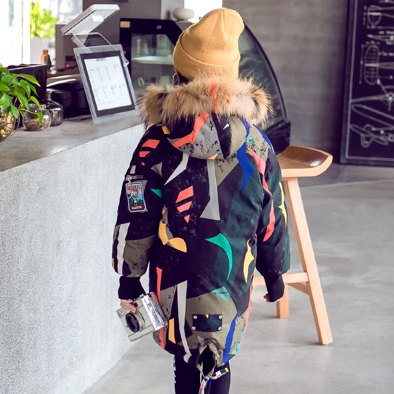 Girls winter Coat Kids School Sport Print Thick Warm Jacket Hooded Outerwear For Cold Winter Child Clothing