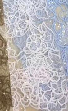 2 Yards Khaki Sequined Flowers Lace Fabrics for Evening Dress Embroidered Mesh Party Prom Net Lace Material: ivory