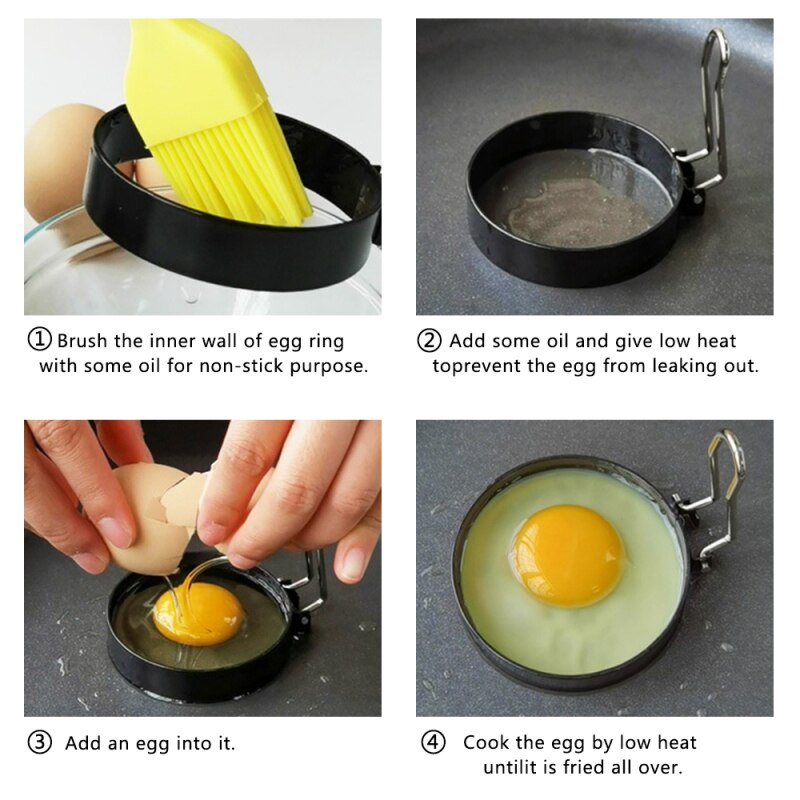 Egg Shaper Nonstick Stainless Steel Fried Egg Shaper Pancake Ring Circle Mold with Handle Round Shape Kitchen Tools Accessories