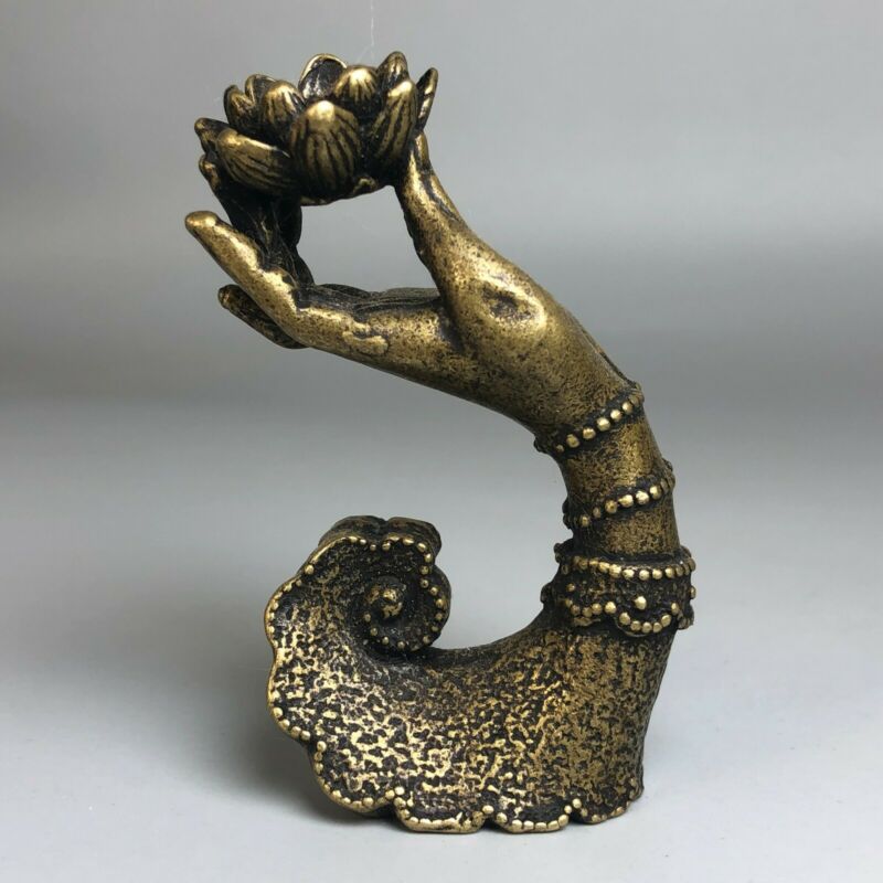Chinese Antieke Collectible Oude Messing Boeddha Hand Lotus Handwerk Wierook Houder