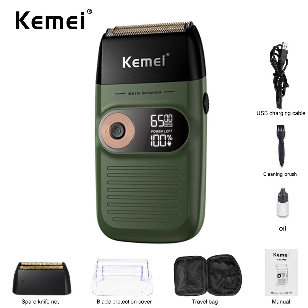 Kemei 2 In 1 Electric Shaver for Men Rechargeable Portable Cordless Men Reciprocating Razor Beard Trimmer LCD Display KM-2026