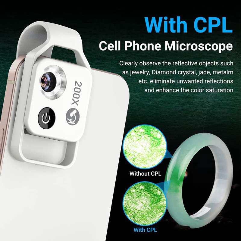 200X Telefoon Mini Pocket Microscoop Met Cpl En Led Licht, Draagbare Digitale Microscoop Camera Voor Smartphone