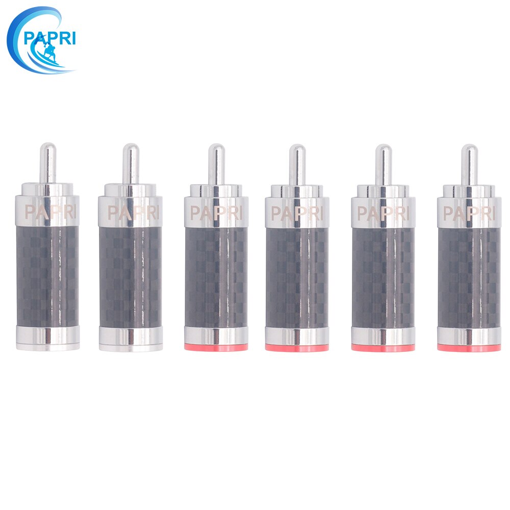 PAPRI CF-126R Carbon Fibre Tellurium Copper Rhodium Plated Connector DIY RCA Plug HiFi Repair Speaker Jack For Audio Amplifier: 6PCS