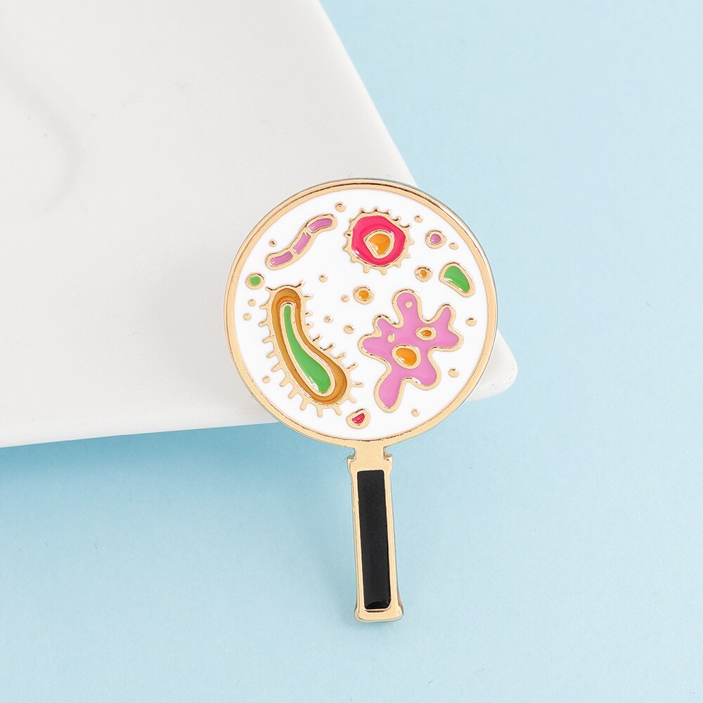 Color microbes bacteria alloy brooch under cartoon magnifying glass all-match denim clothes jewelry pin friend badg