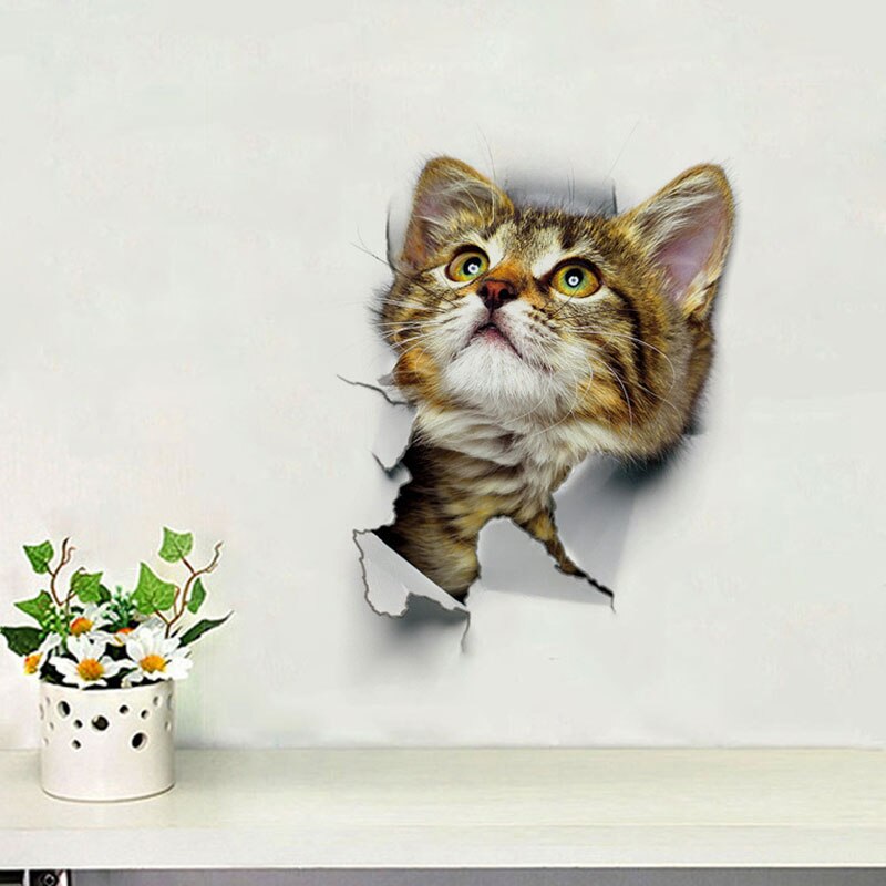 3D koci wzór naklejki naklejki ścienne z kotem naklejka na toaletę wodoodporna dekoracja do domu szklane okno Wall Art 25*18.5cm: 11