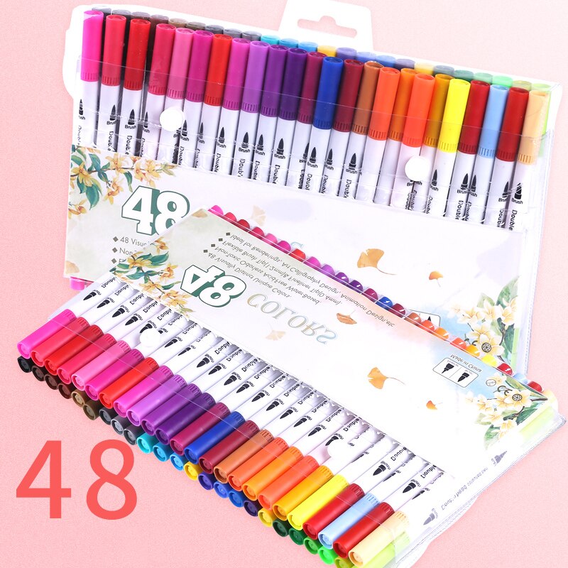 12/18/24/36/48/72/100 Uds. Colores FineLiner dibujo pintura acuarela arte rotuladores doble punta pincel suministros escolares: 48 Colors