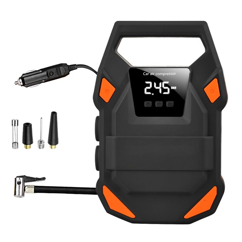 HEYNER® Mini compresseur I Sac I 12 V/120 W Air comprimé 10 bar/150 PSI Manomètre numérique I Éclairage LED I Pompe à air électrique Compresseur portable 10 bar Allume-cigare Pneus de voiture