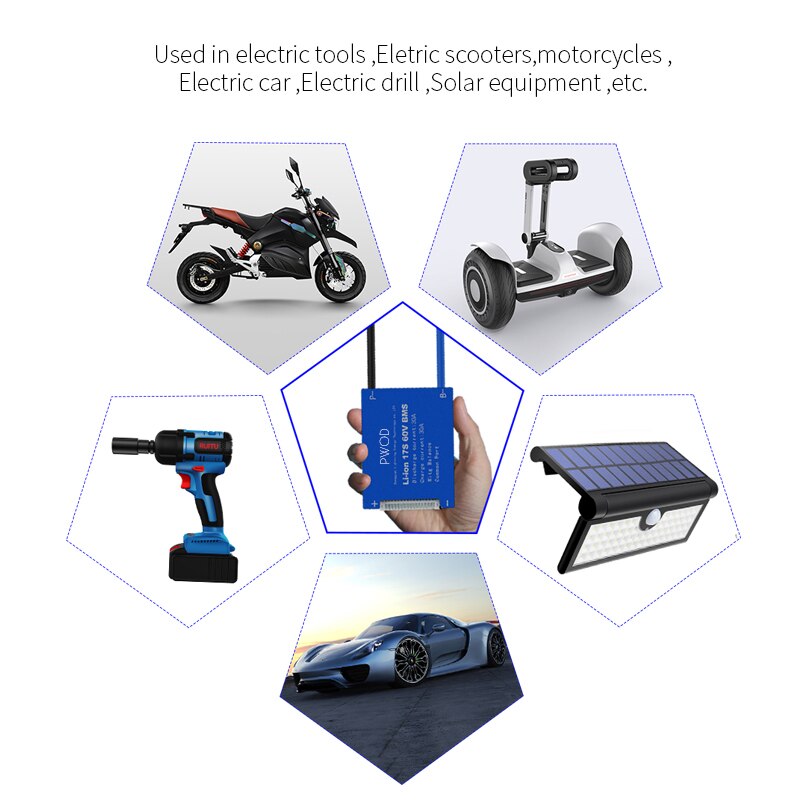 Batería bms, 3,6 V, 3,7 V, 13S, 48V, BMS, 18650, 15a, 20a, 30A, 40a, 60a, BMS para batería ionen de 48V