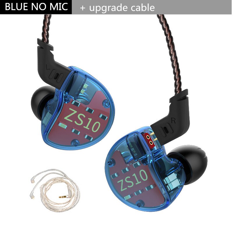 KZ ZS10 4BA+1DD Hybrid In Ear Earphone HiFi Earphone Earplug Headset Earbud Noise Cancelling DJ Earphone AS10 ZST: blue no mic silver