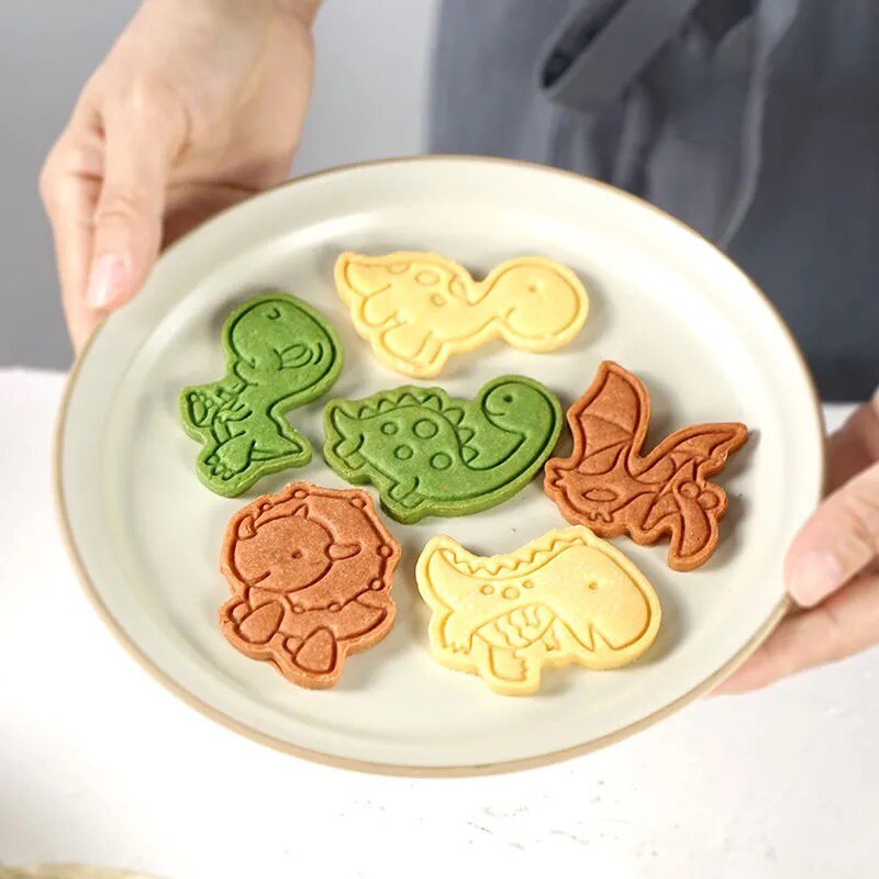 1Set Dier Bladeren Cookie Mold Dinosaurus Biscuit Cutter Food Grade Plastic Diy Bakken Tools Voor Jungle Verjaardag Cupcake Benodigdheden