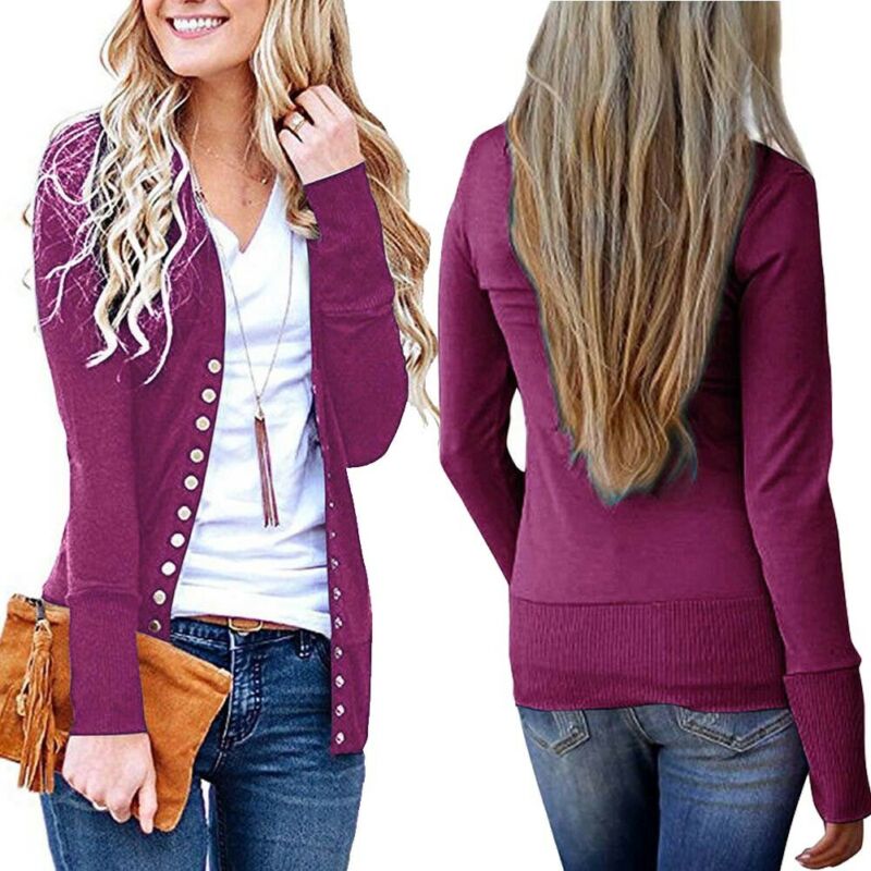 Pull en tricot à manches longues et col en V pour femme, pull ample avec bouton-pression, style rétro, tendance, automne hiver