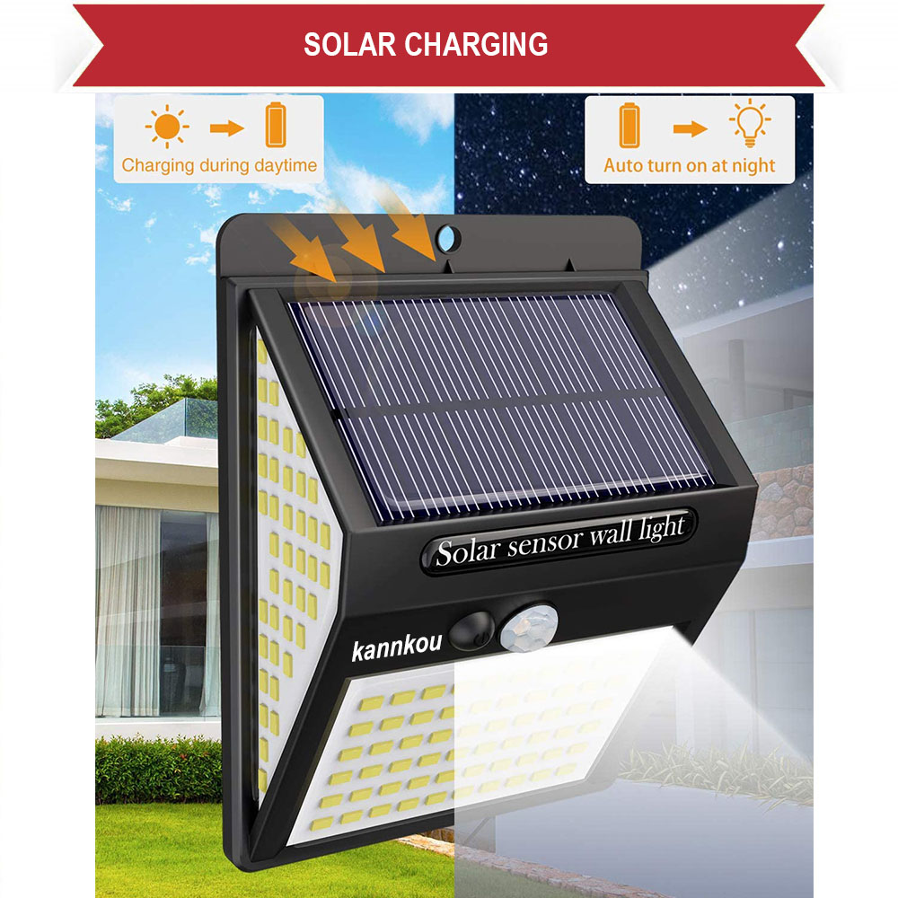 KANNKOU Solar Lights Outdoor 2/4/6PC 150LED PIR Motion Sensor IP65 Waterproof Outdoor LED Wall Light