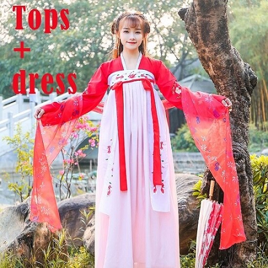 mujeres Hanfu traje chino tradicional antiguo traje señora Vintage Oriente Tang Dynesty Cosplay disfraz DWY1163: M