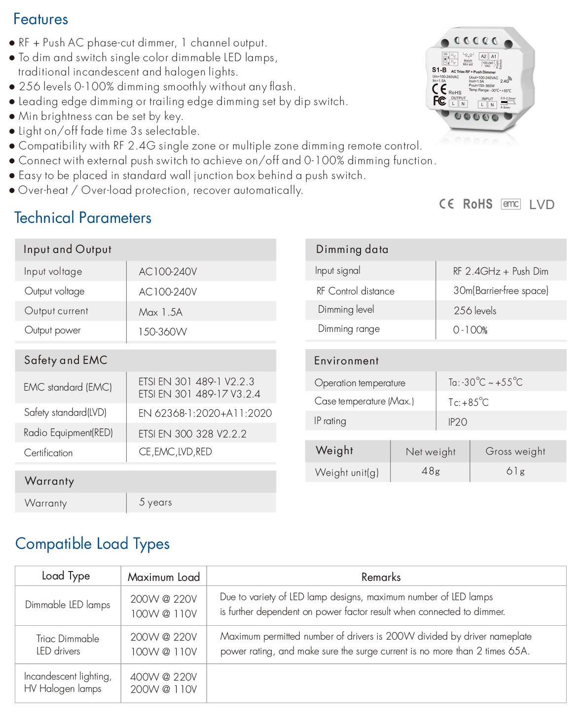 Mini Led Dimmer 110V 220 V 230V Ac Triac Led Dimeer 220 Volt Dimmer 2.4G 1-4Zone afstandsbediening Voor Lamp Licht Lamp S1-B