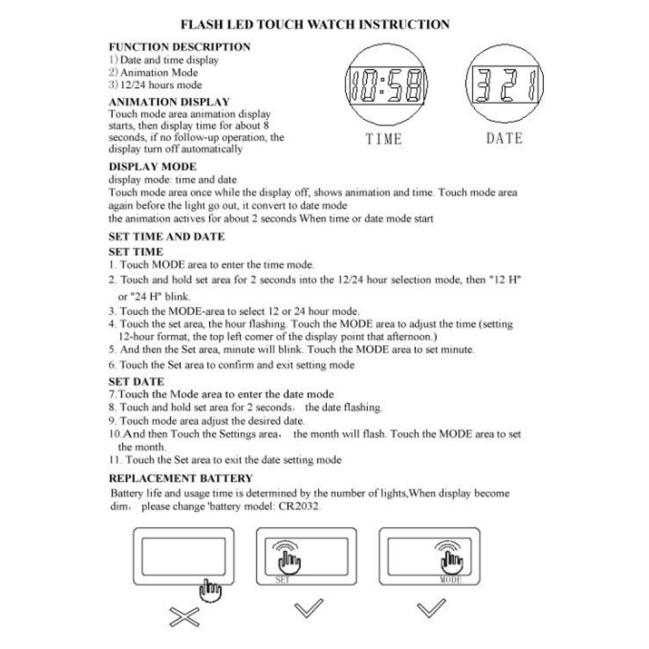 Mens Watch Led Touch Screen Date Wristwatches Silicone Wrist Black 30m Waterproof Casual Men's Sport Wrist Watch Relogio