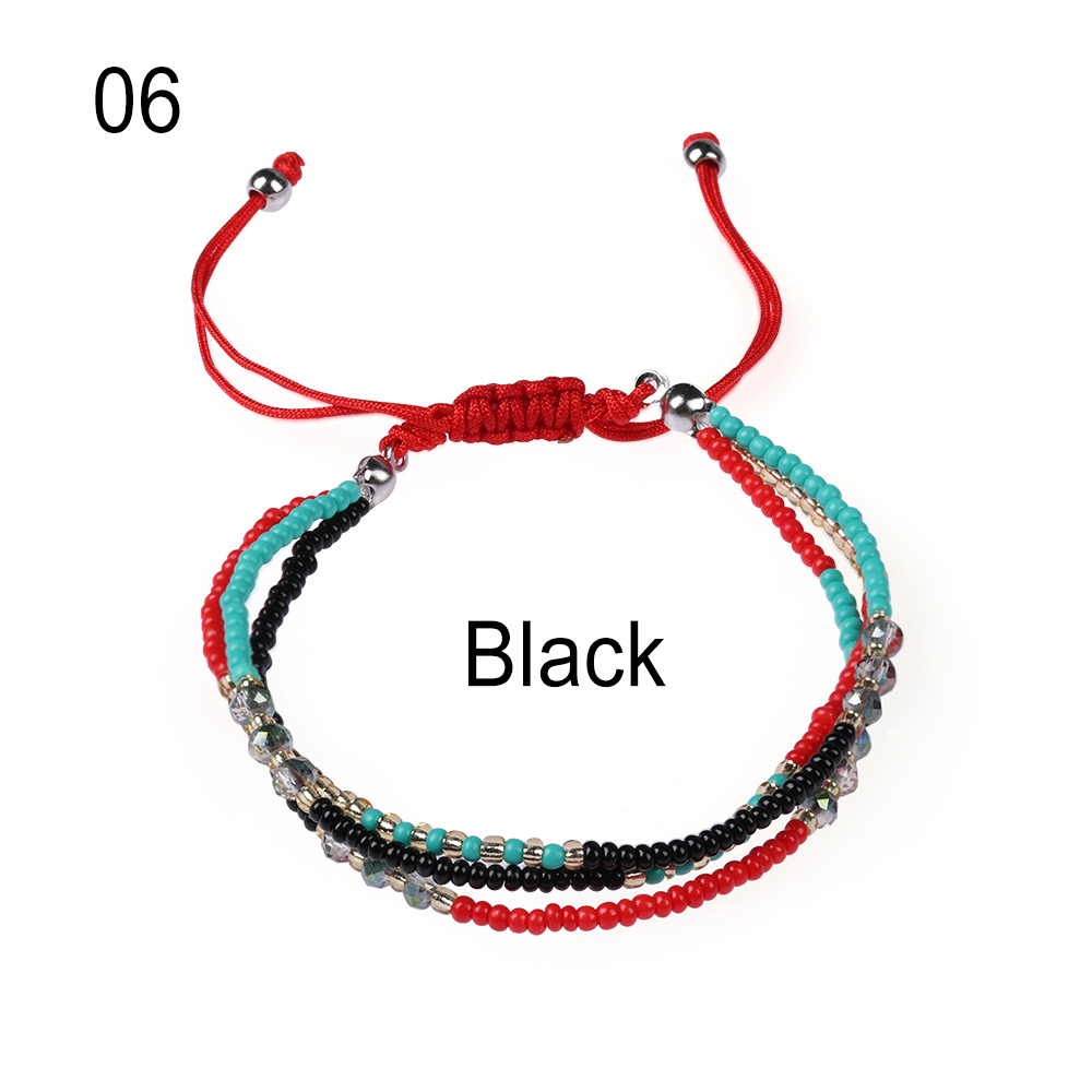 Multi-capa bohemio tejido a mano colorido tejido redondo con cuentas pulsera Retro arroz ajustable cuerda Ethnic Bracele