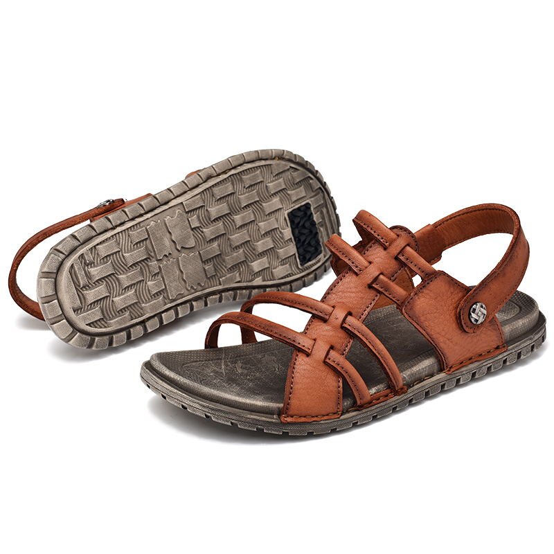 Miubu tøfler tilfeldig flate herre sandaler sommer utendørs svarte strandsko slides tåløkke menn myk stropp skinn