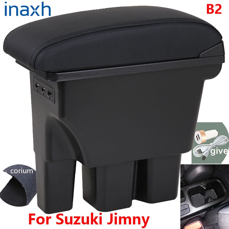 Für Suzuki Jimny Armlehne Jimny JB74 nachrüsten teile Auto Armlehne Kasten Lagerung Kasten Auto Innen zubehör 3USB: B2 Schwarz corium