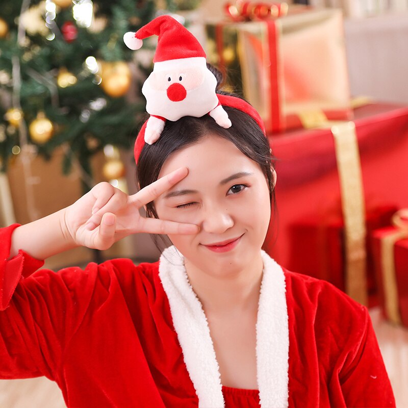 Kawaii santa, snemand, elg, fyr udstoppet dukke legetøj pandebånd hårbånd til pige jul