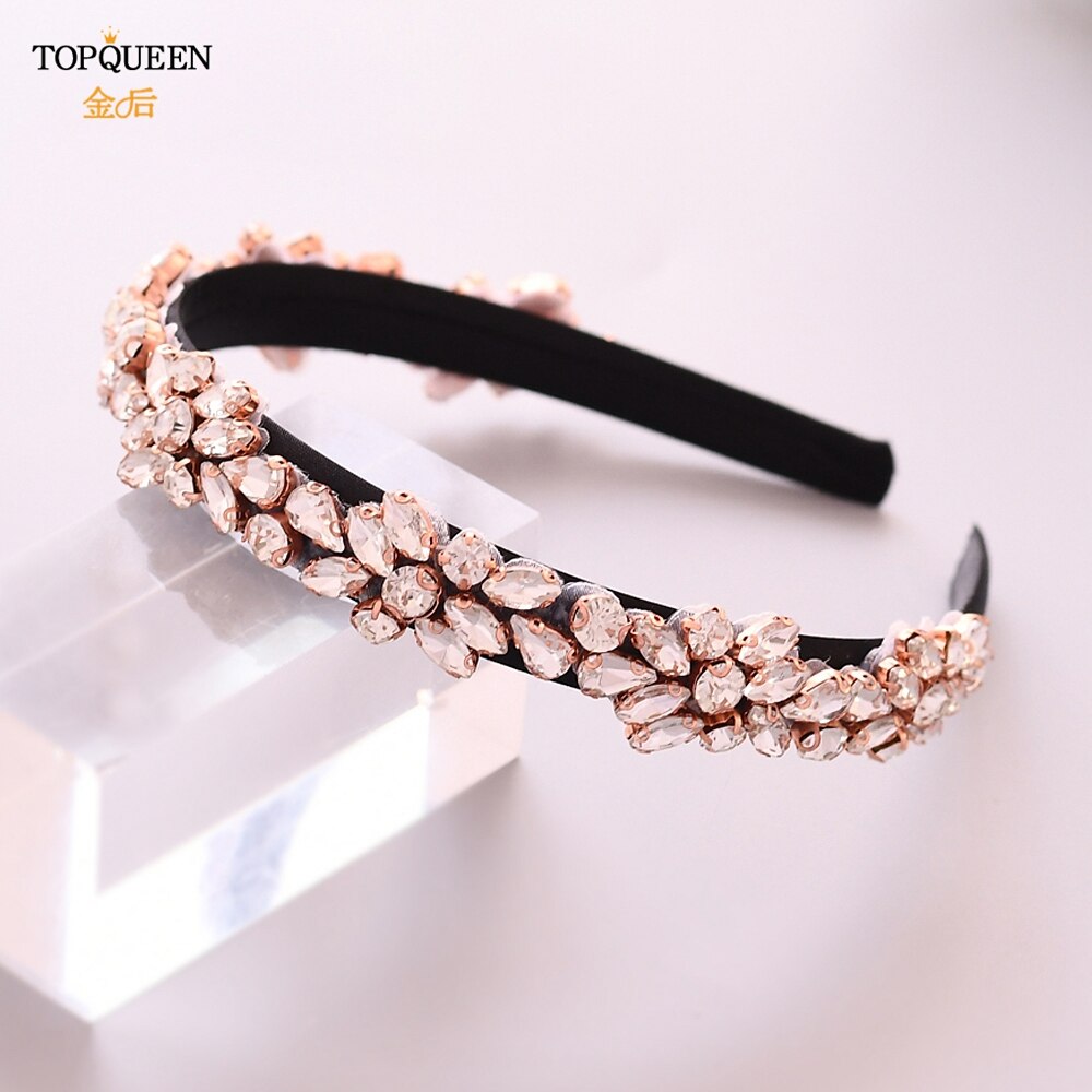 TOPQUEEN S387-FG Luxus Strass Hochzeit Stirnband Stunning Kristall Haar Schmuck Braut Haar Tiara Barock Stirnbänder Headwear: S437RG-FG