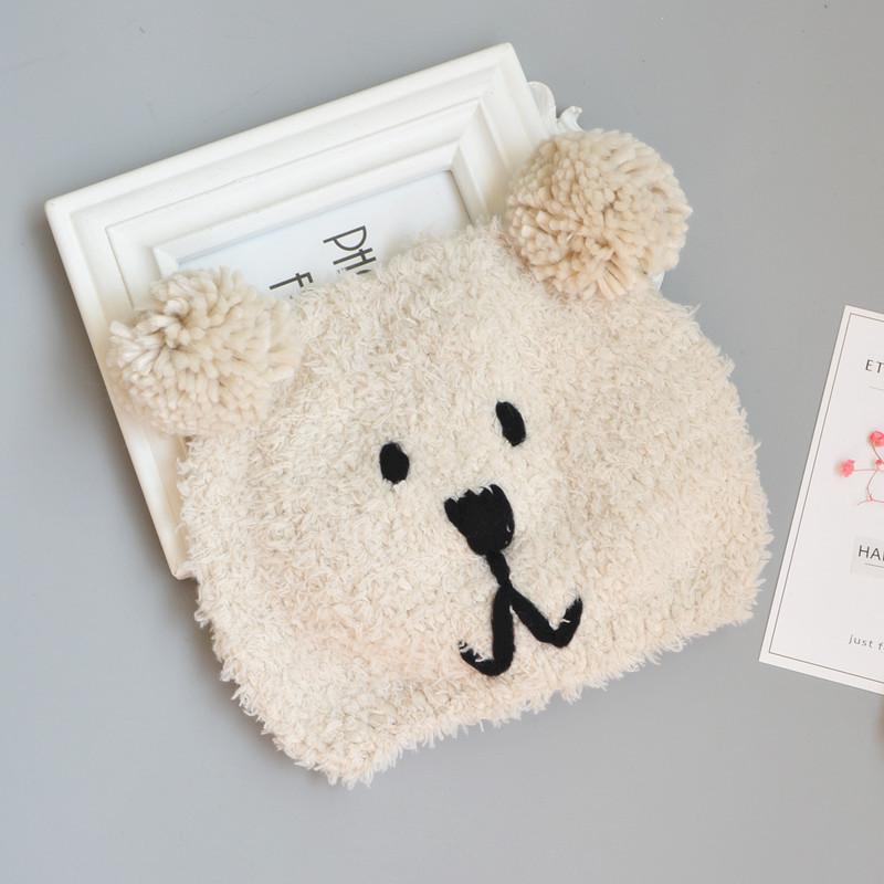 Mooie beer baby muts winter warme oorbescherming cartoon kindermuts dubbele pompon kindermeisje jongen muts: Volwassen abrikoos 55cm