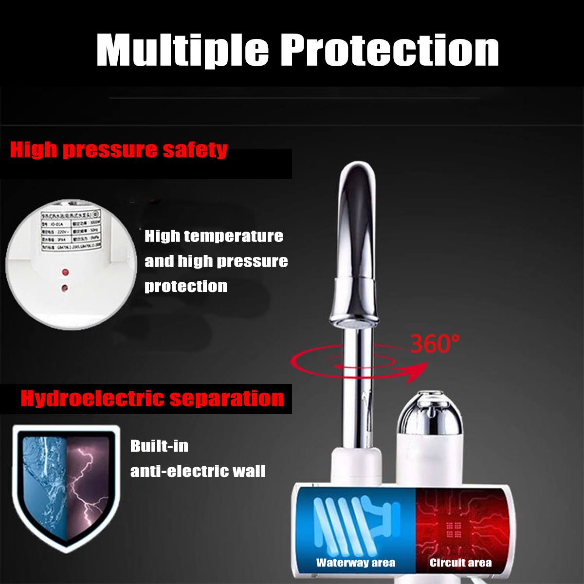 3000W Electric Faucet Tap Water Heater Instant Kitchen Tankless Electric Water Heater with Temperature Display