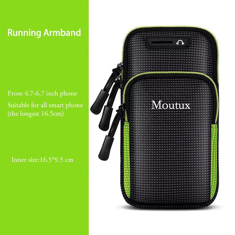 6.7 tommer mobiltelefon armbånd håndholder taske gym udendørs sport løbepose armbånd taske til iphone max 7 plus 8 xiaomi: Grøn